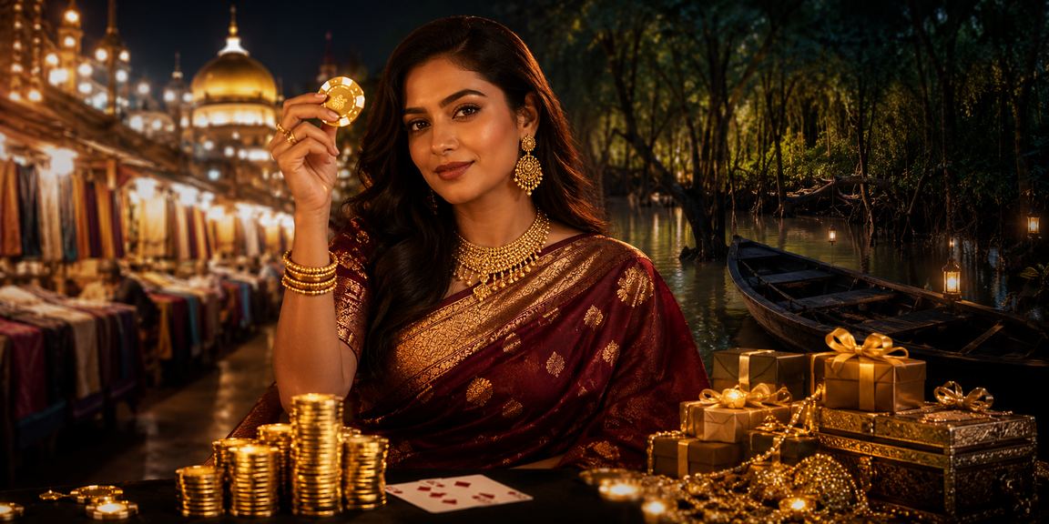 সুন্দরবনের পটভূমিতে একজন বাংলাদেশি মডেল rajpro247 - এ রামি গেম খেলছেন